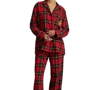 Lauren Ralph Lauren Women's Red Tartan Plaid 2 Pc Pajama Set Sz L Gold Crest
